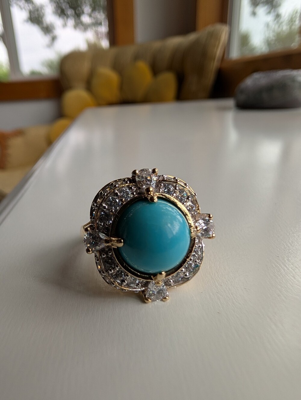 Sleeping Beauty Turquoise Halo 925 Sterling Silver Gold Plated Cocktail Ring, 7 - Picture 13 of 13